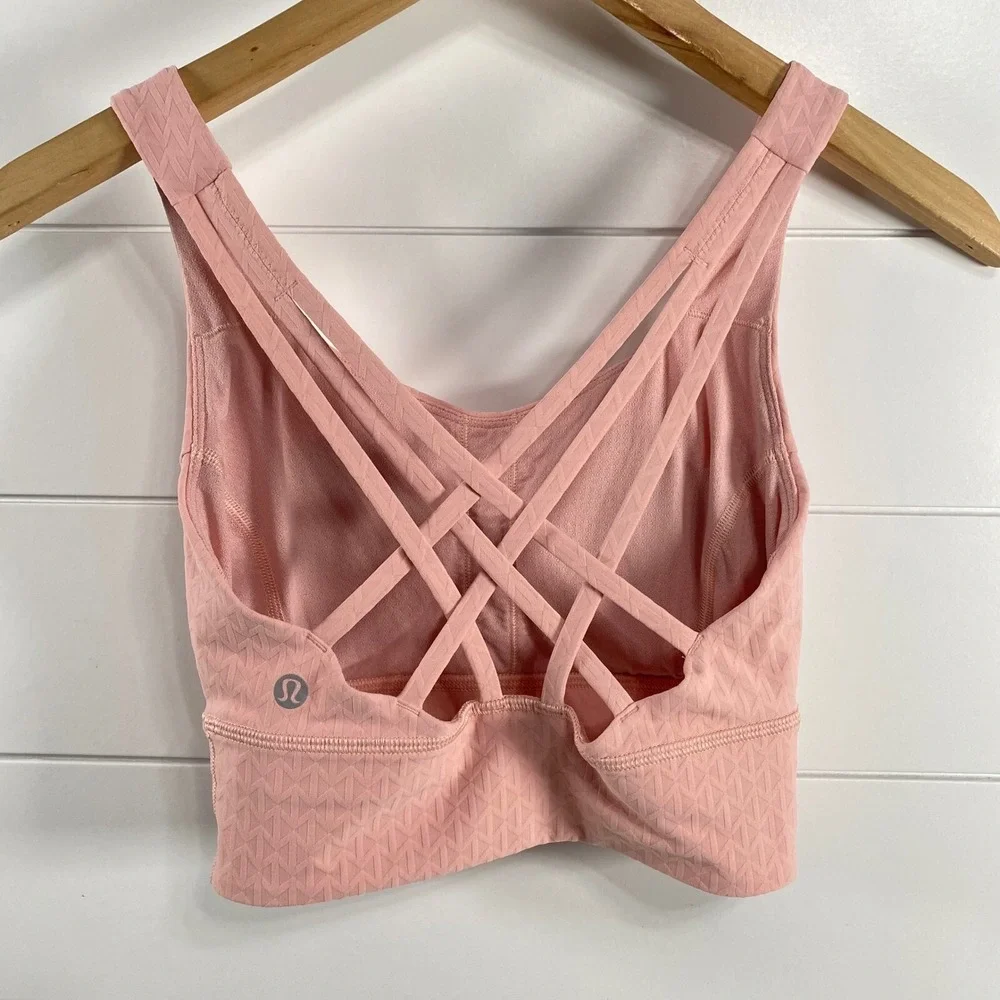 Lululemon Womens Free To Be Serene Jacquard Sports Bra 4 Pink Strappy Activewear